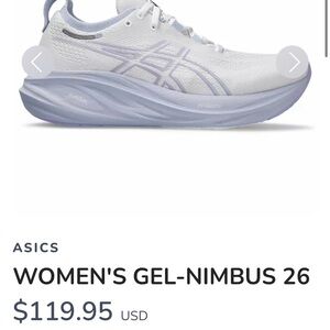 ASICS Women's Gel-Nimbus 26 - White and Light Purple size 8.5